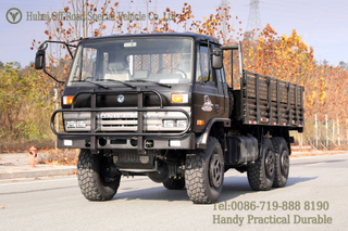 Dongfeng ສີດໍາ 6×6 Flathead ຫນຶ່ງແລະເຄິ່ງຫນຶ່ງແຖວ Cab Cargo Truck_Convertible Cargo Truck with Brake Cooling